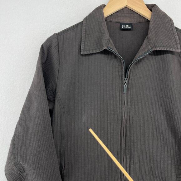 EILEEN FISHER Jacket S Cotton Crinkle Textured Jersey Full Zip Brown - Picture 10 of 14